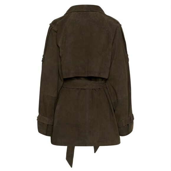 GESTUZ GZesme Suede Leather Jacket Belted Crocodile Green $1399 EUC Sz 36 Small - Picture 8 of 9